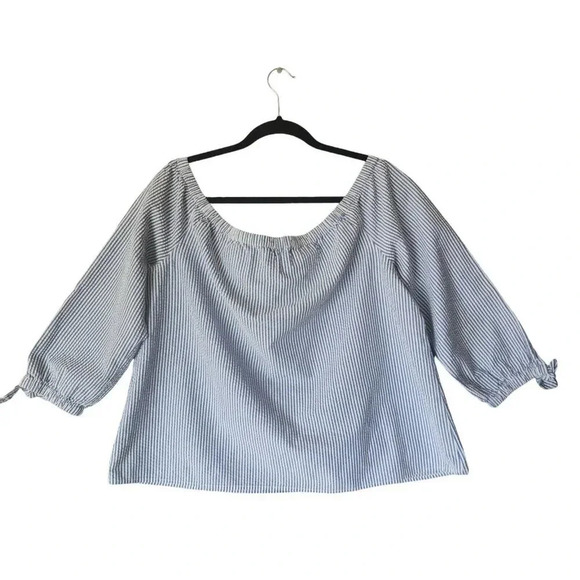Vineyard Vine Indigo Top Blouse Blue Off Shoulder Striped Stretchy Size 16 - Picture 2 of 9